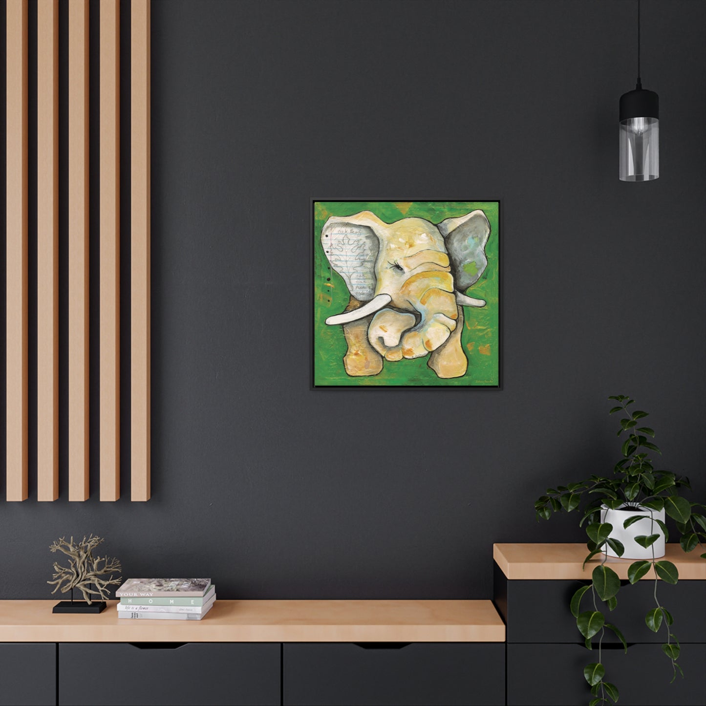 "Oak Leaf Elephant" Framed Canvas Fine Art Reproduction by Zabrina Fine Art