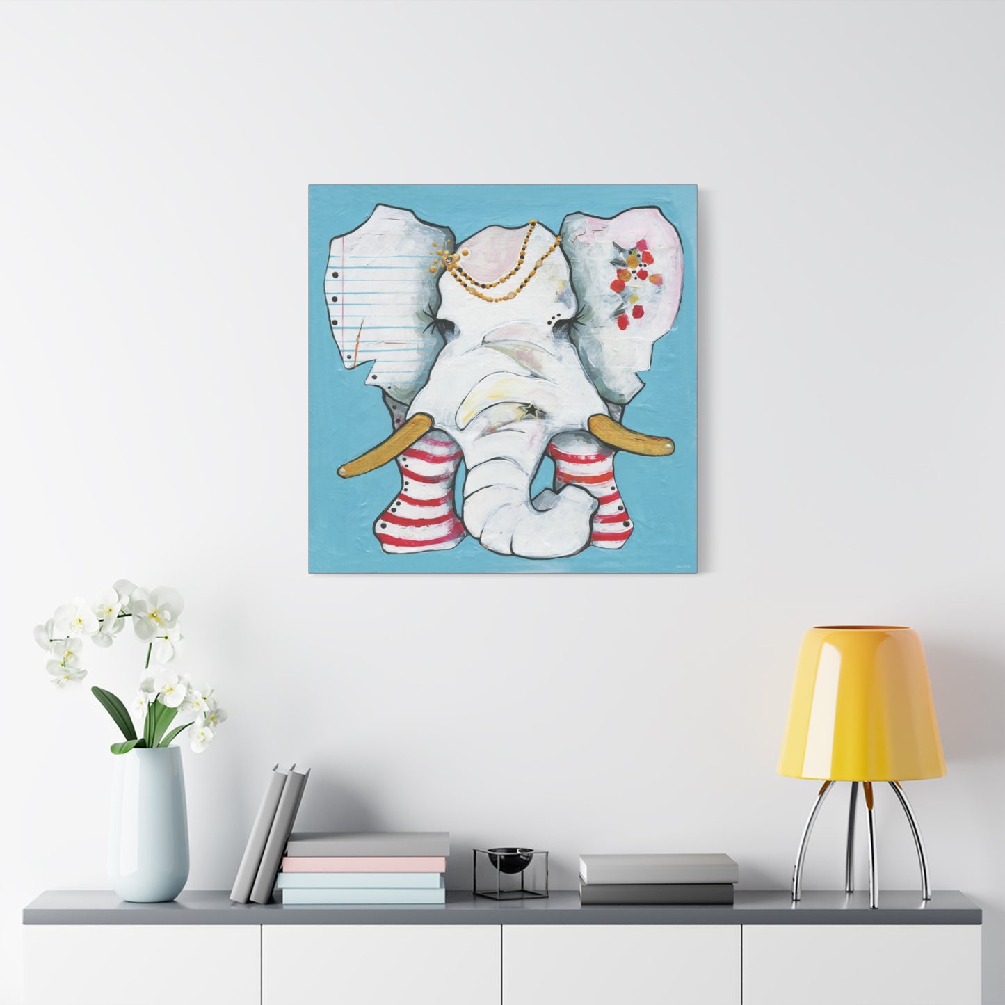 "Red Stripe Elephant" Unframed Canvas Candy Red Edge Reproduction by Zabrina Fine Art