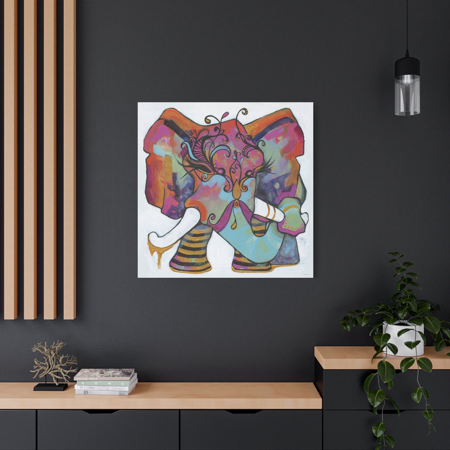 "Masquerade Elephant" Unframed Canvas Black Edge Reproduction by Zabrina Fine Art