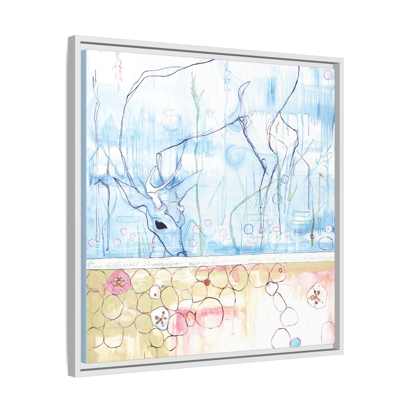 "One Antler Deer" Framed Canvas Fine Art Reproduction by Zabrina Fine Art