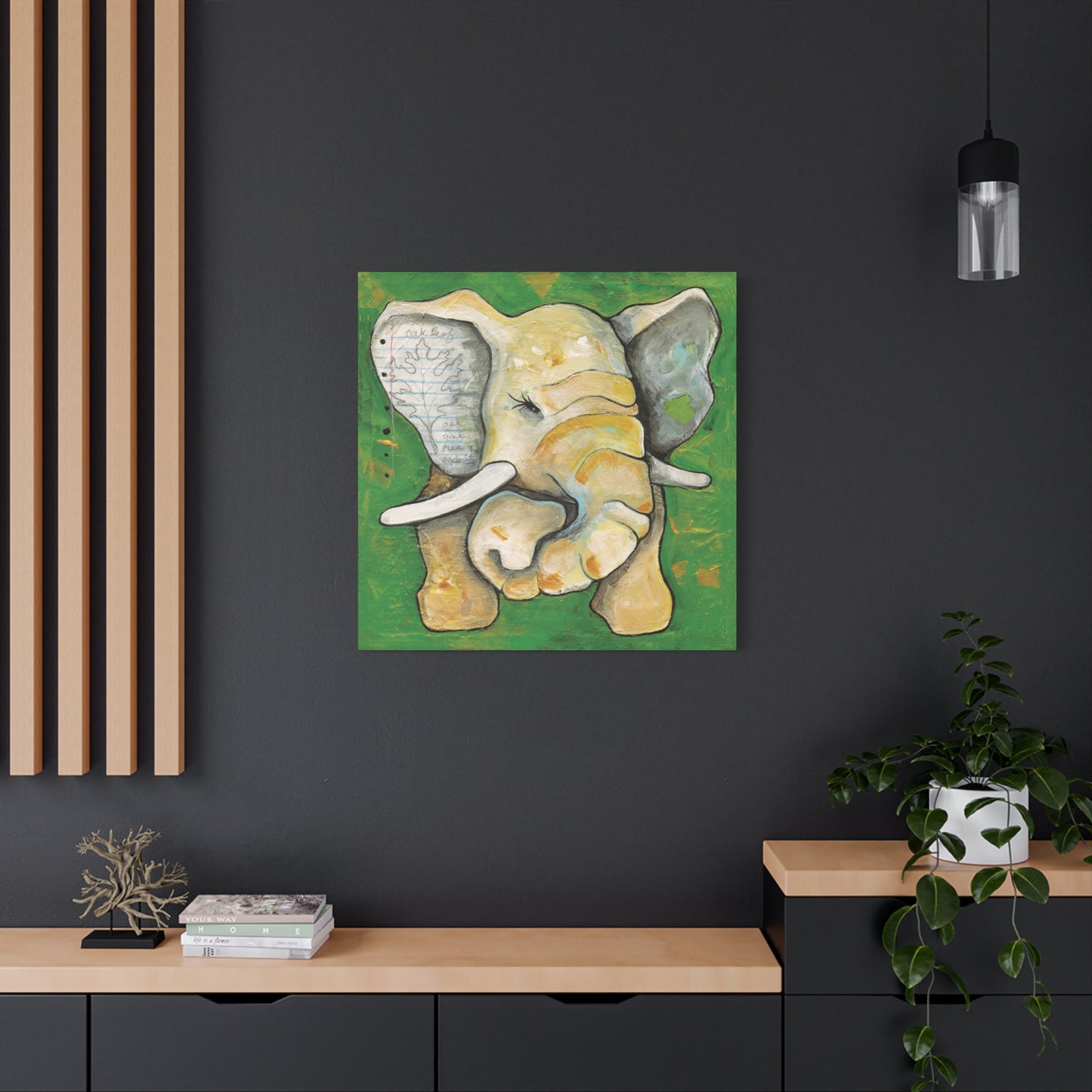 "Oak Leaf Elephant" Unframed Canvas Black Edge Reproduction by Zabrina Fine Art