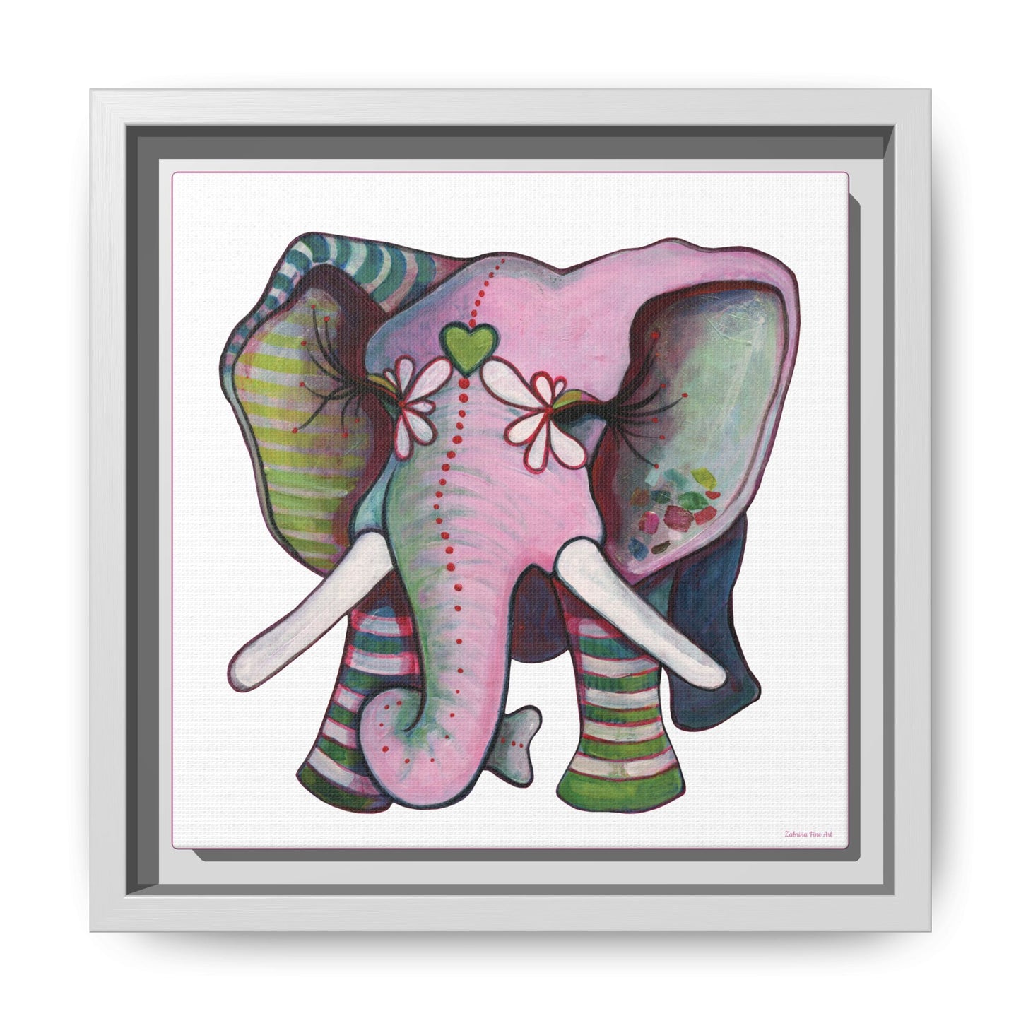 "Green Heart Elephant" Framed Canvas Fine Art Reproduction by Zabrina Fine Art
