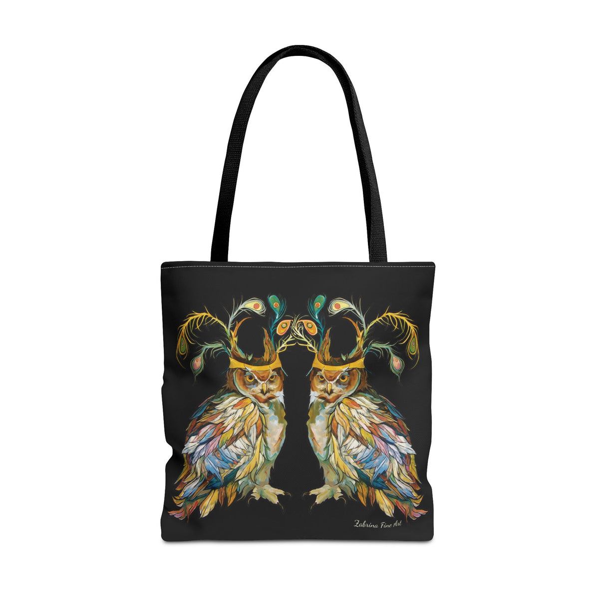 "Two Owls" Tote Bag Black by Zabrina Fine Art