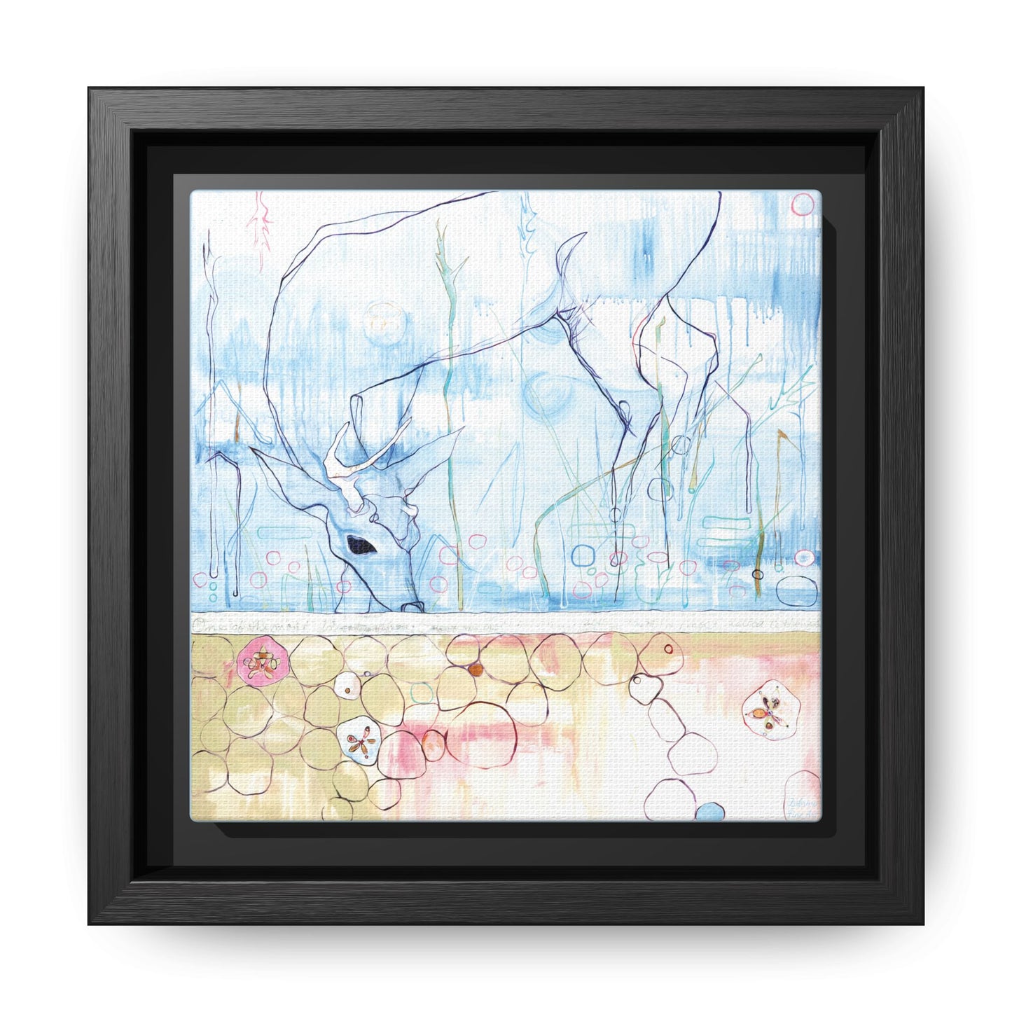 "One Antler Deer" Framed Canvas Fine Art Reproduction by Zabrina Fine Art