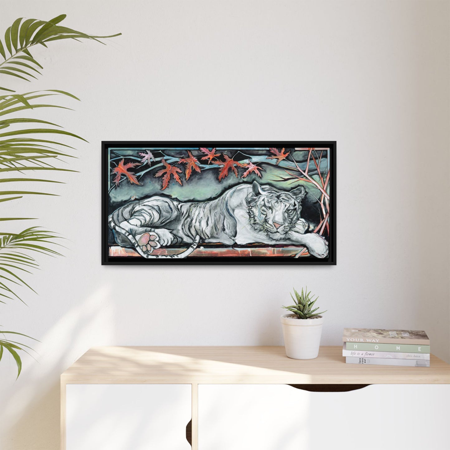 "White Tiger" Framed Canvas Fine Art Reproduction by Zabrina Fine Art