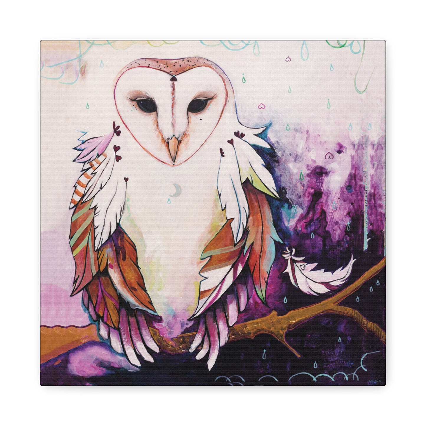 "Rainy Day Owl" Unframed Canvas Black Edge Reproduction by Zabrina Fine Art