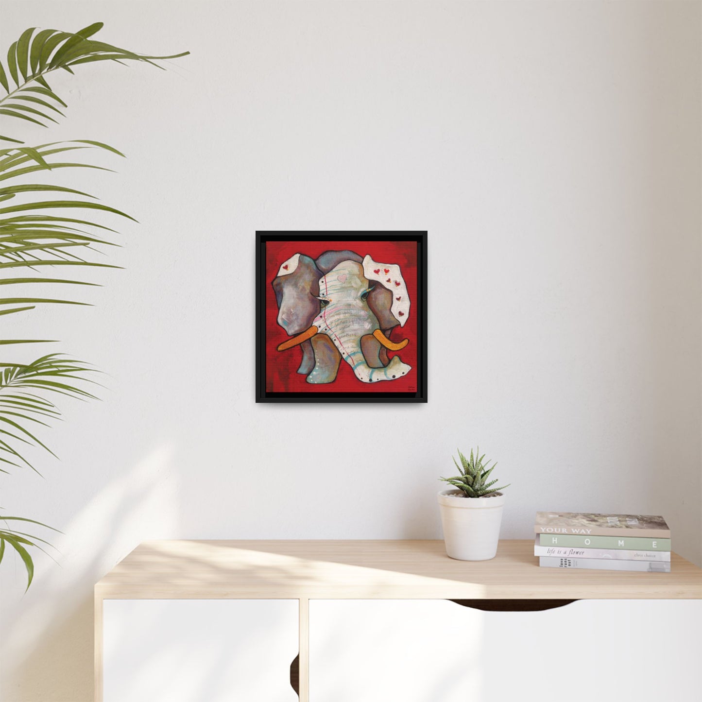 "Red Heart Elephant" Framed Canvas Fine Art Reproduction by Zabrina Fine Art