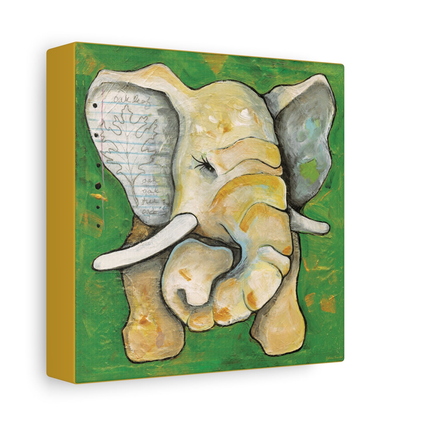 "Oak Leaf Elephant" Unframed Canvas Yellow Edge Reproduction by Zabrina Fine Art