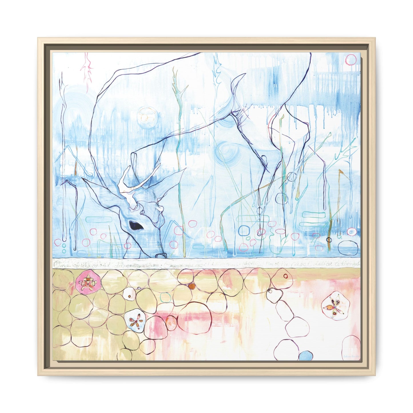 "One Antler Deer" Framed Canvas Fine Art Reproduction by Zabrina Fine Art
