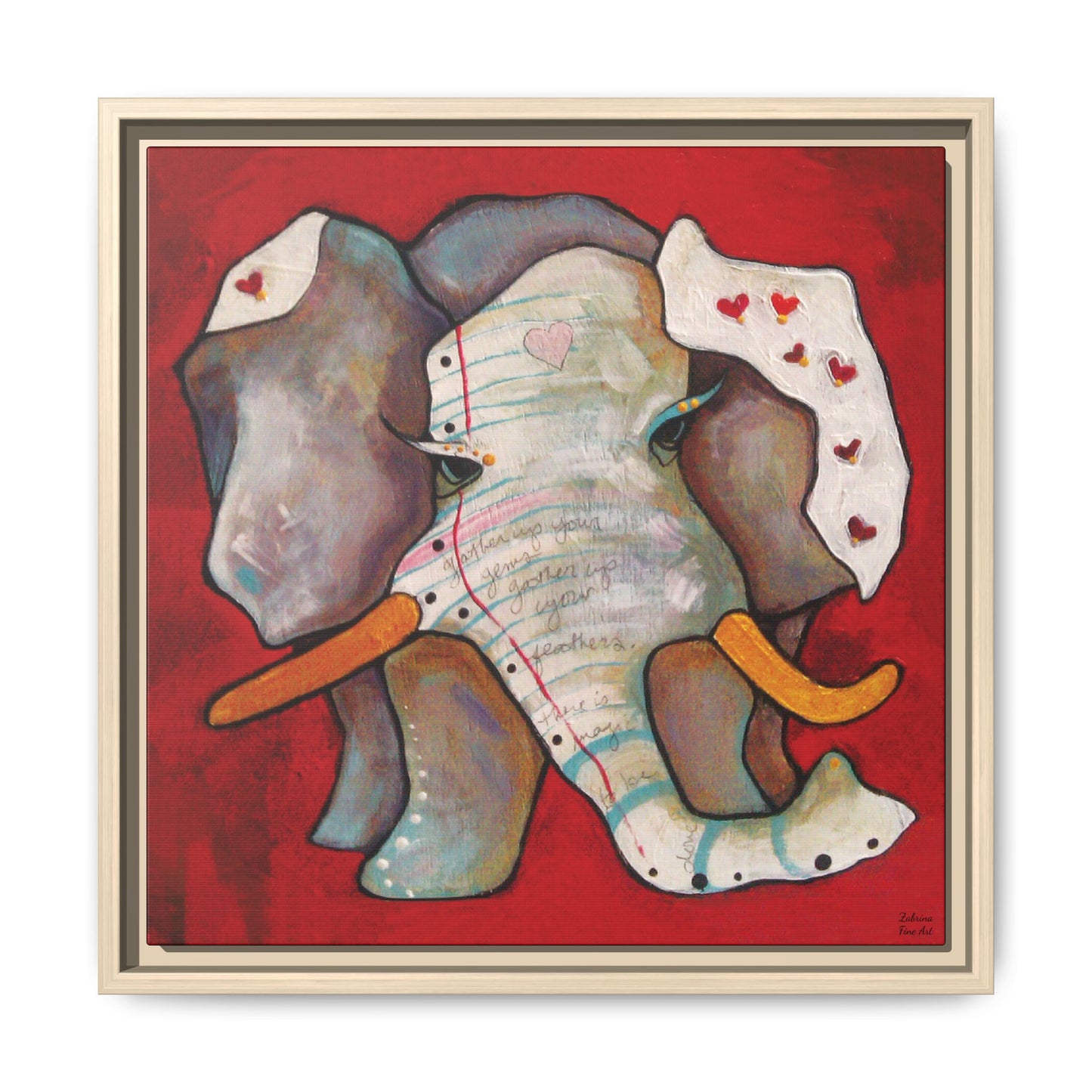 "Red Heart Elephant" Framed Canvas Fine Art Reproduction by Zabrina Fine Art