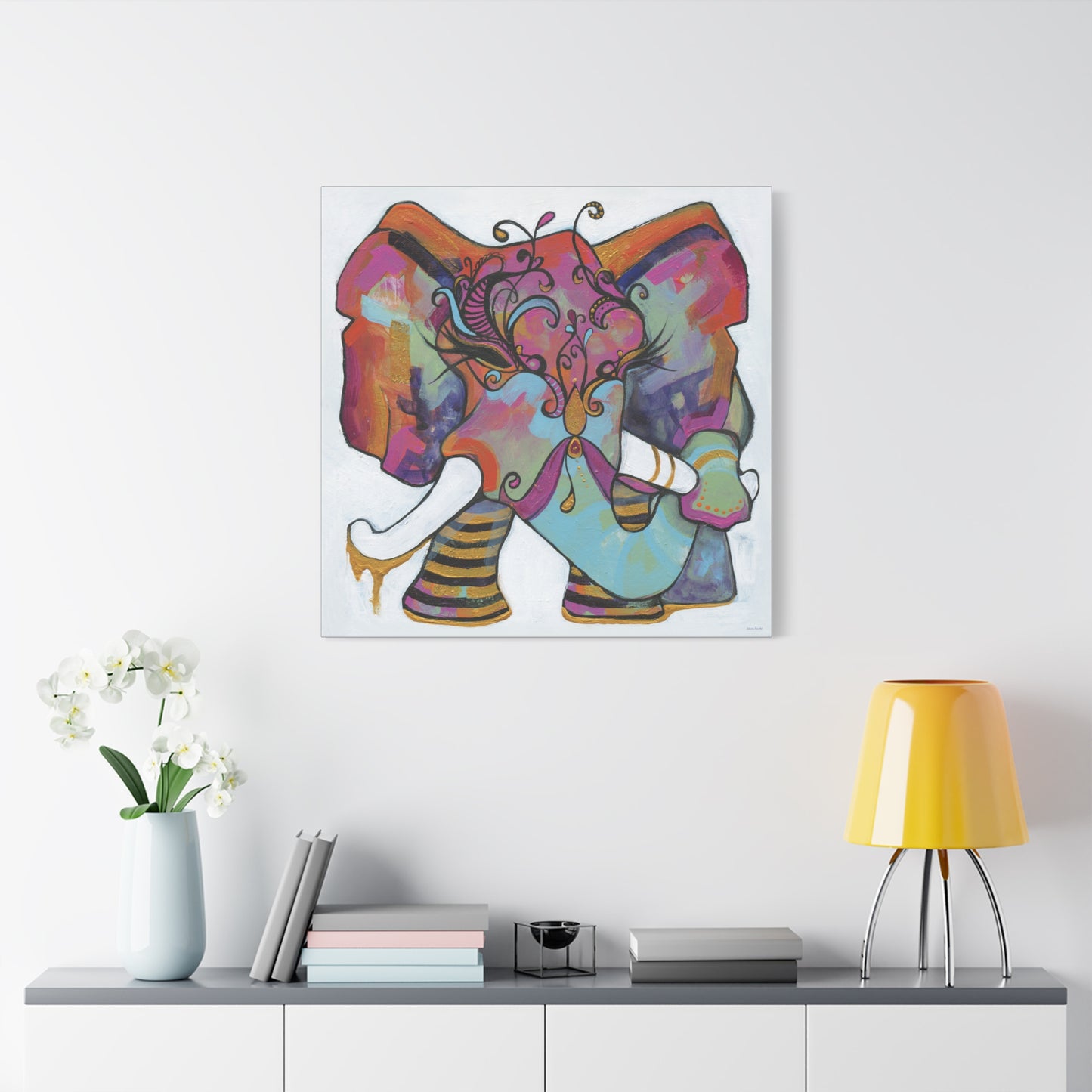 "Masquerade Elephant" Unframed Canvas Black Edge Reproduction by Zabrina Fine Art