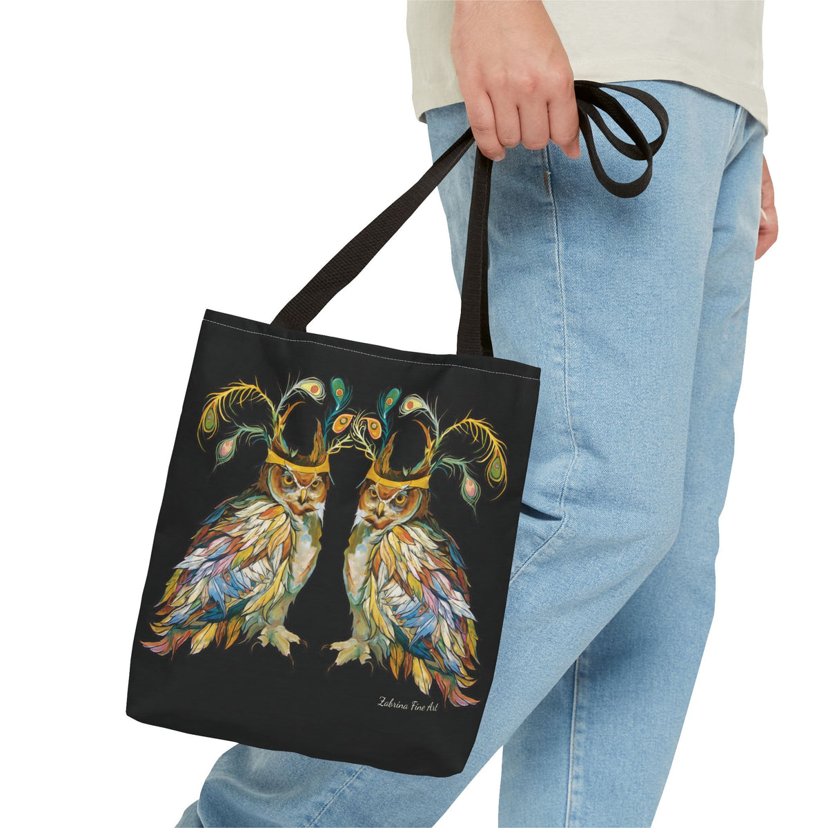 "Two Owls" Tote Bag Black by Zabrina Fine Art