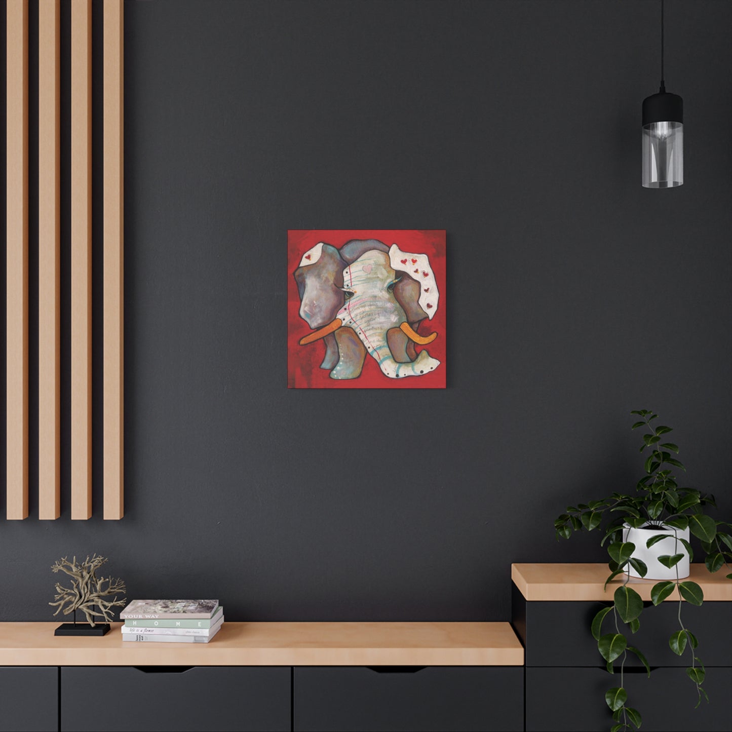 "Red Heart Elephant" Unframed Canvas Black Edge Reproduction by Zabrina Fine Art