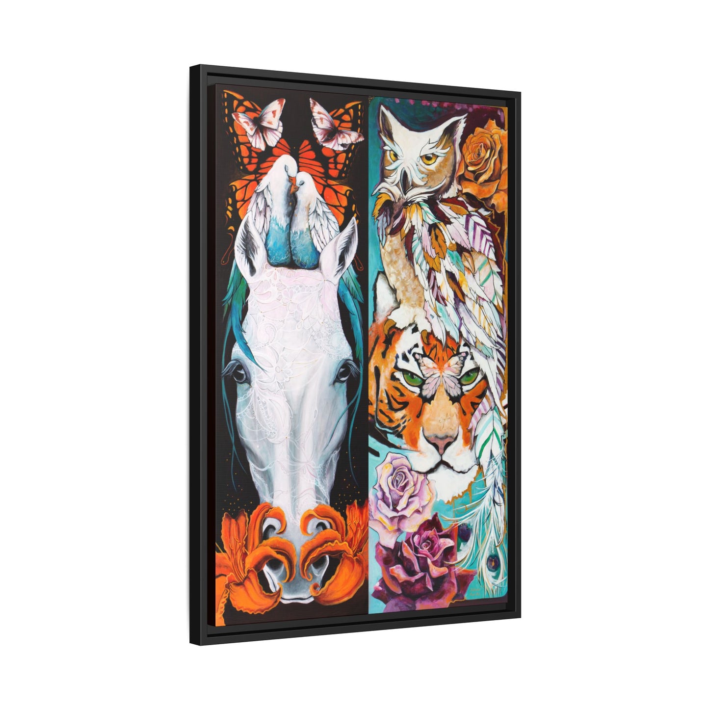 "The Tiger and The Mare" Framed Canvas Fine Art Reproduction by Zabrina Fine Art