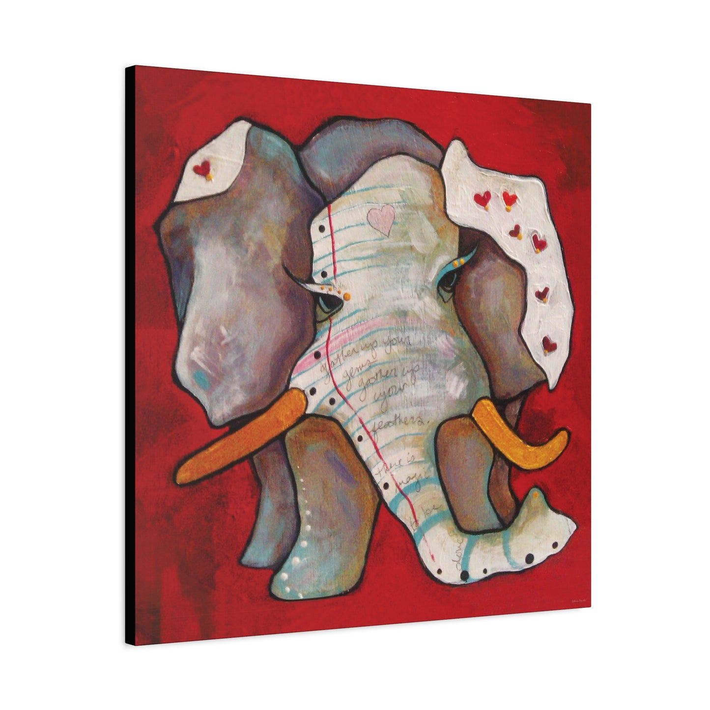 "Red Heart Elephant" Unframed Canvas Black Edge Reproduction by Zabrina Fine Art