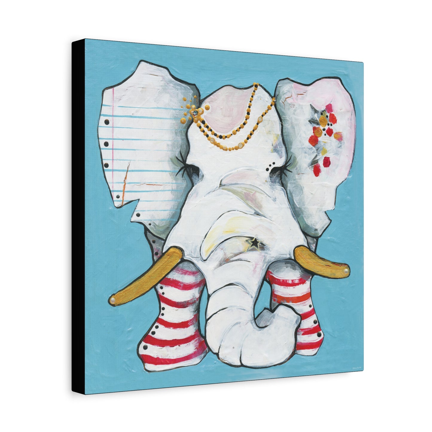 "Red Stripe Elephant" Unframed Canvas Black Edge Reproduction by Zabrina Fine Art