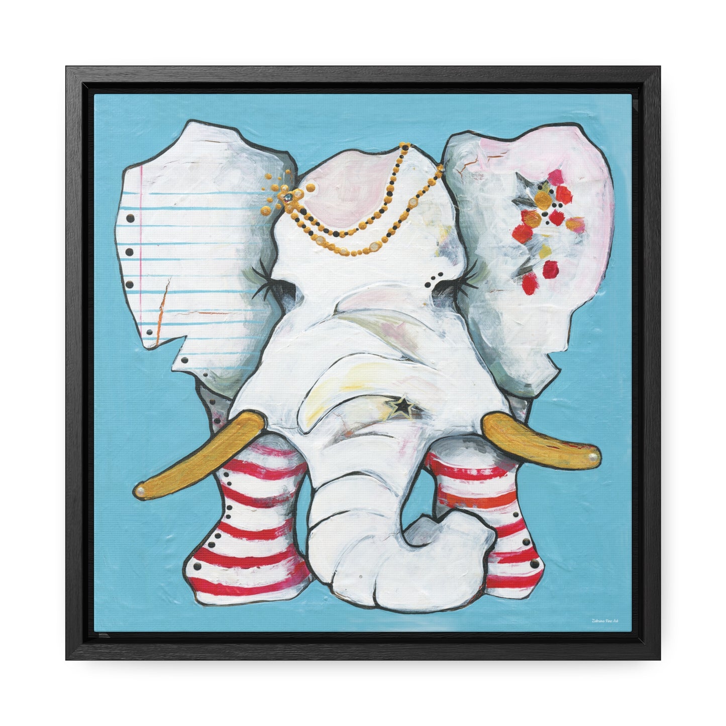 "Red Stripe Elephant" Framed Canvas Fine Art Reproduction by Zabrina Fine Art