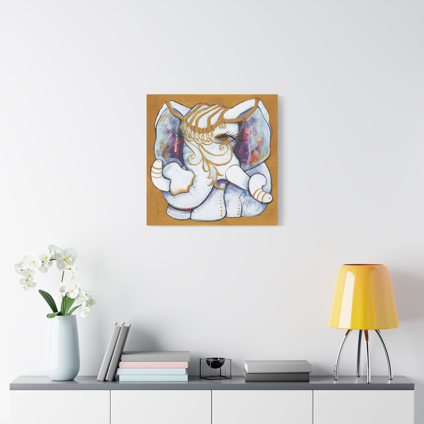 "Gold and White Elephant" Unframed Canvas Regent St Blue Edge Reproduction by Zabrina Fine Art