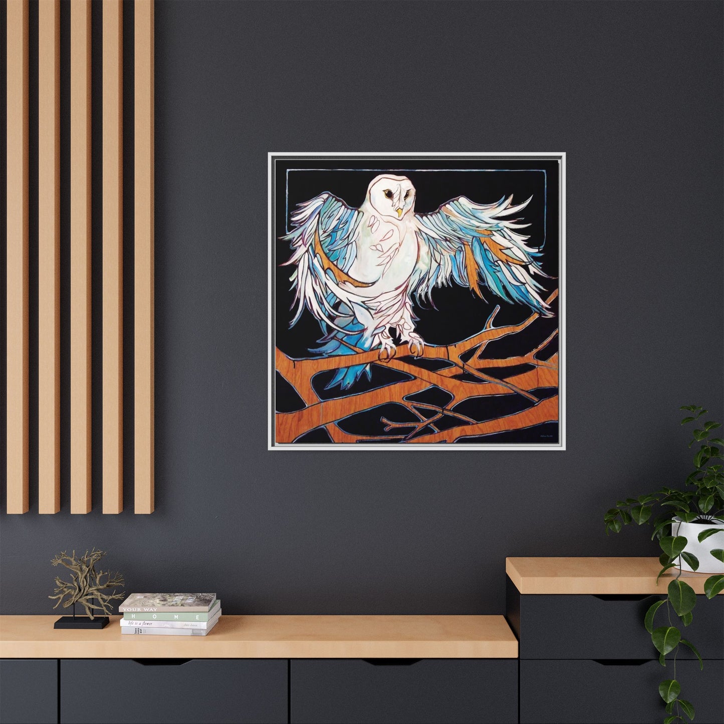 "Blue Owl" Framed Canvas Fine Art Reproduction by Zabrina Fine Art