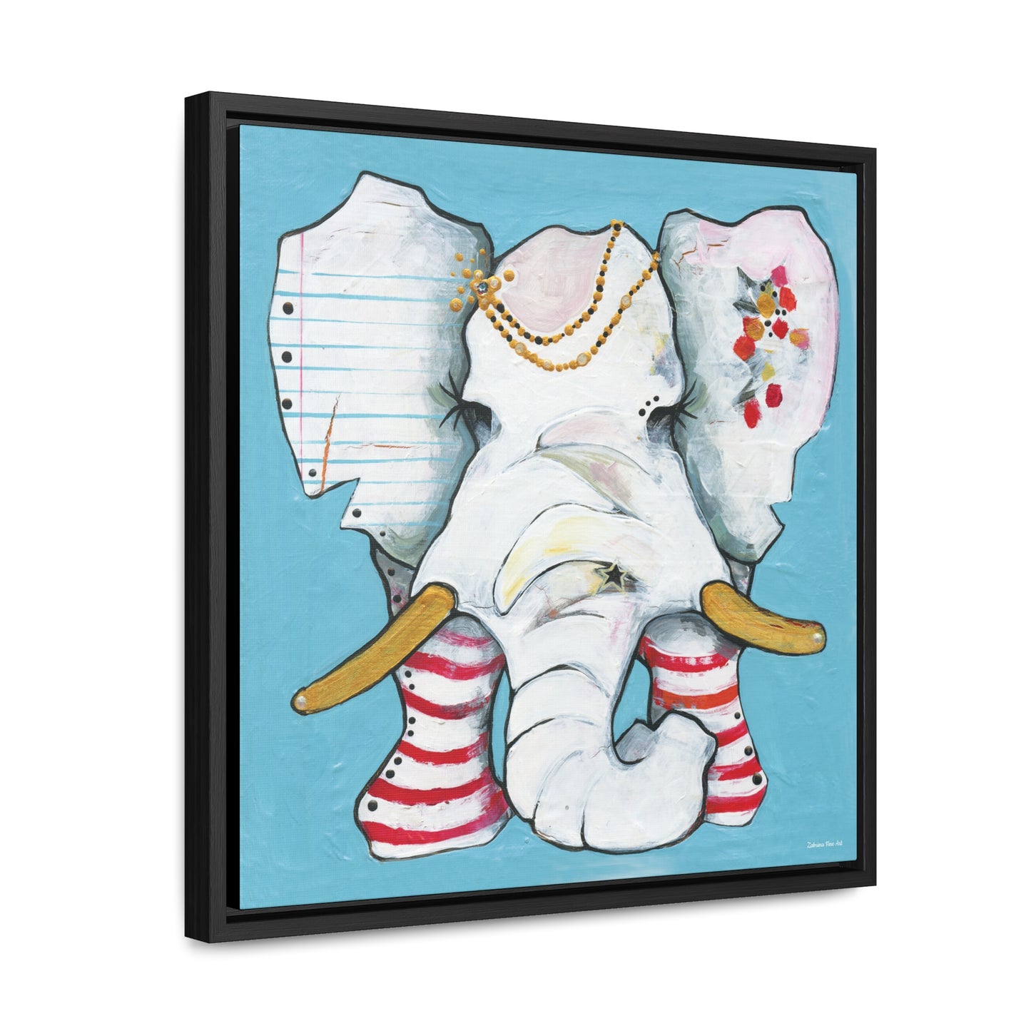 "Red Stripe Elephant" Framed Canvas Fine Art Reproduction by Zabrina Fine Art