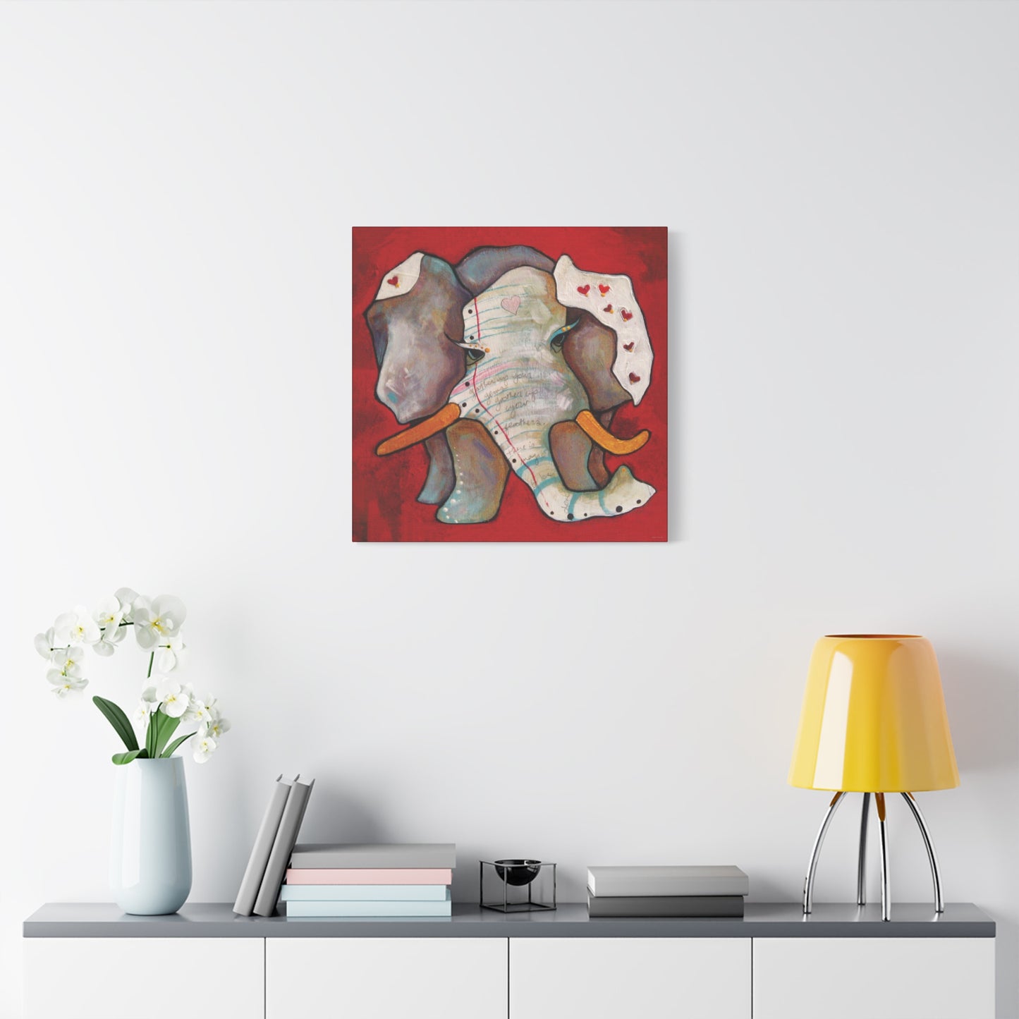 "Red Heart Elephant" Unframed Canvas Black Edge Reproduction by Zabrina Fine Art