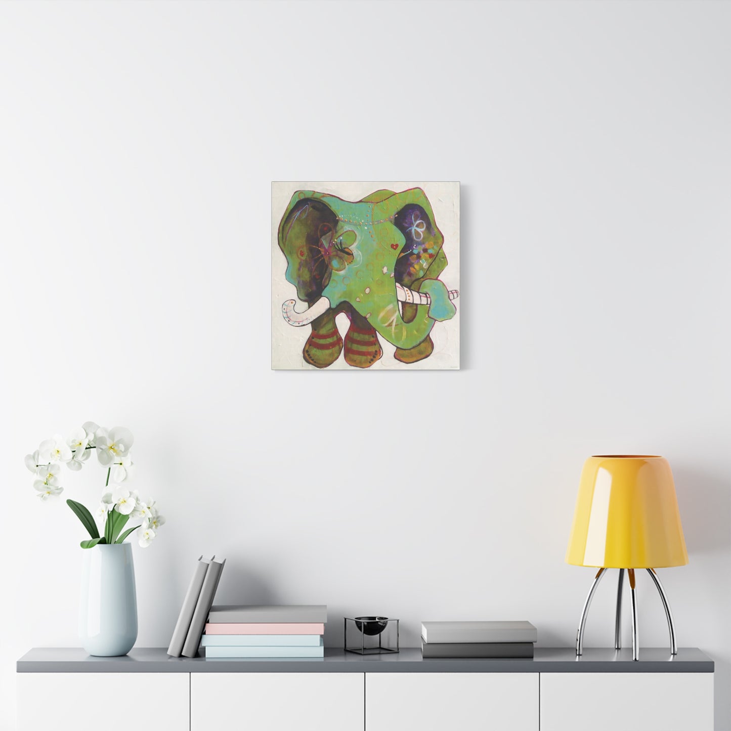 "Green Elephant" Unframed Canvas Black Edge Reproduction by Zabrina Fine Art