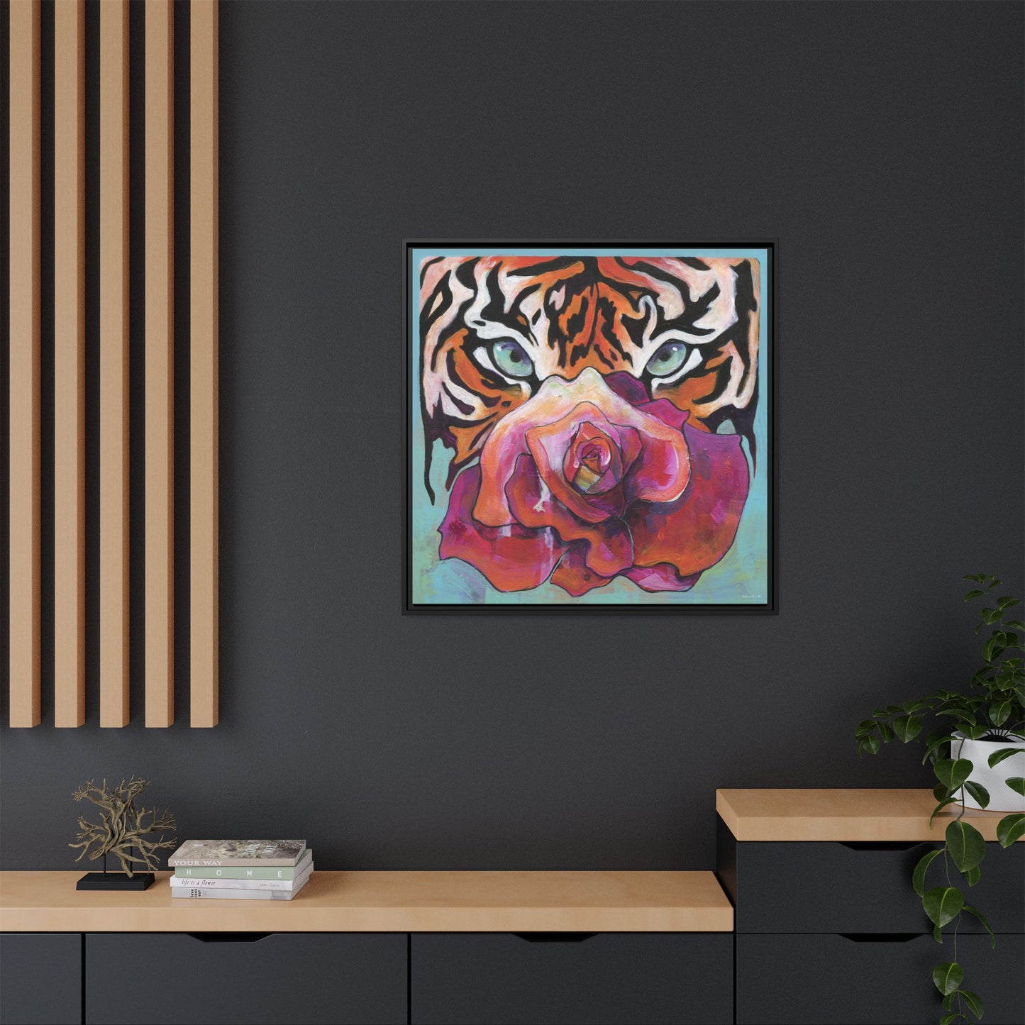 "Tiger Rose" Framed Canvas Fine Art Reproduction by Zabrina Fine Art