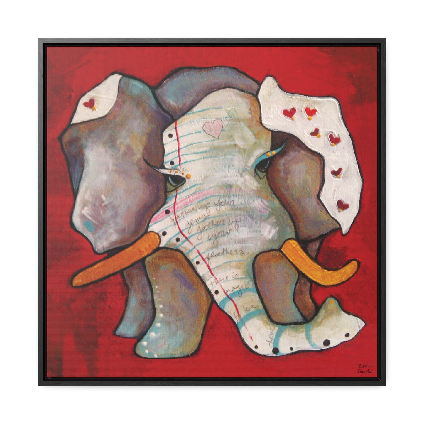 "Red Heart Elephant" Framed Canvas Fine Art Reproduction by Zabrina Fine Art