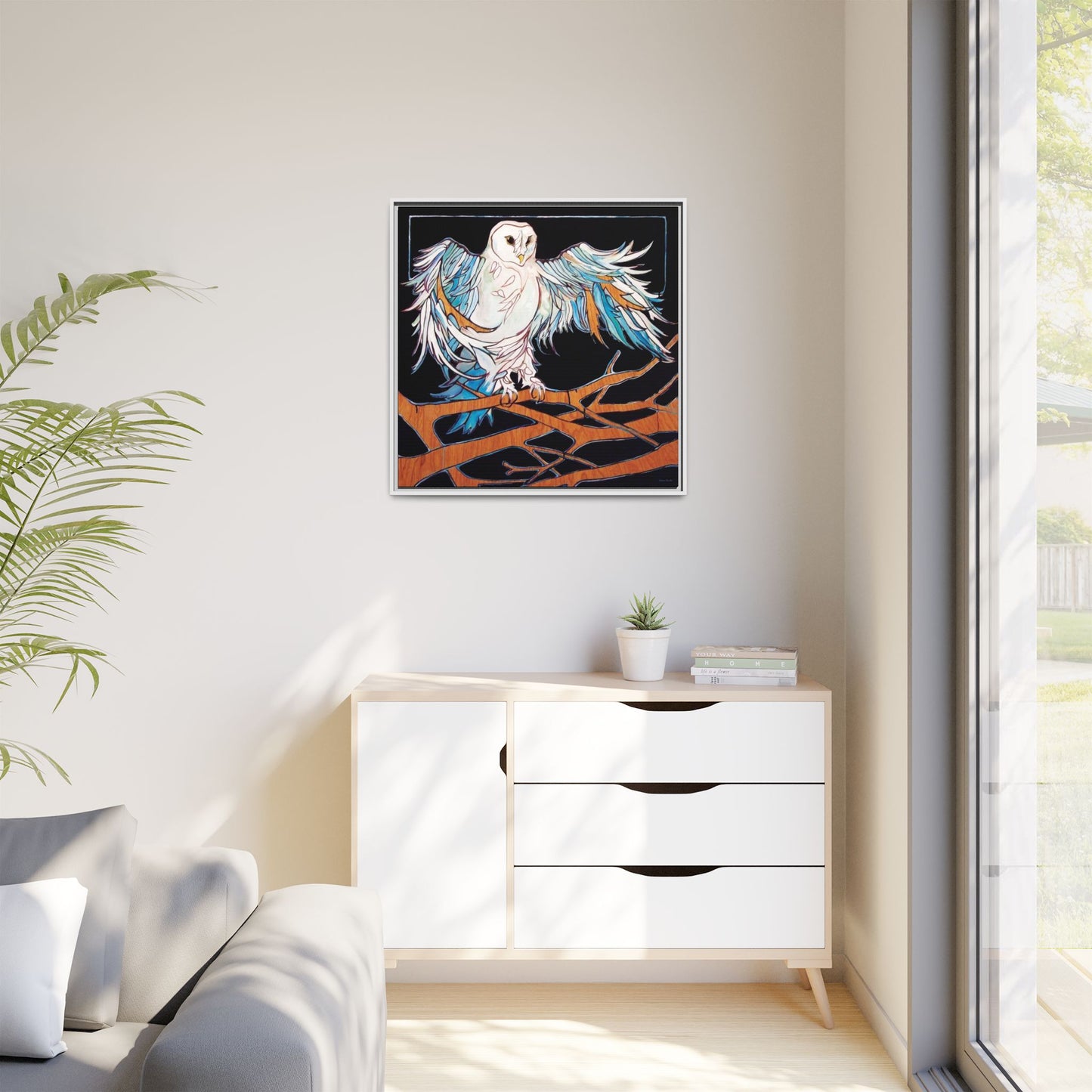 "Blue Owl" Framed Canvas Fine Art Reproduction by Zabrina Fine Art