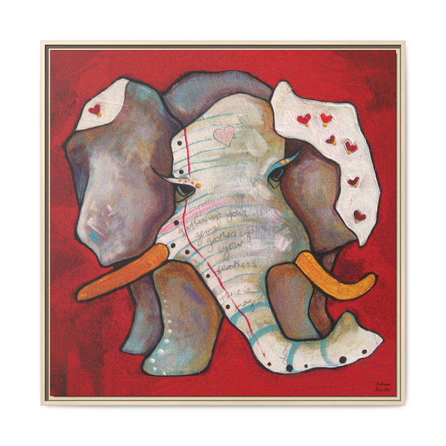 "Red Heart Elephant" Framed Canvas Fine Art Reproduction by Zabrina Fine Art