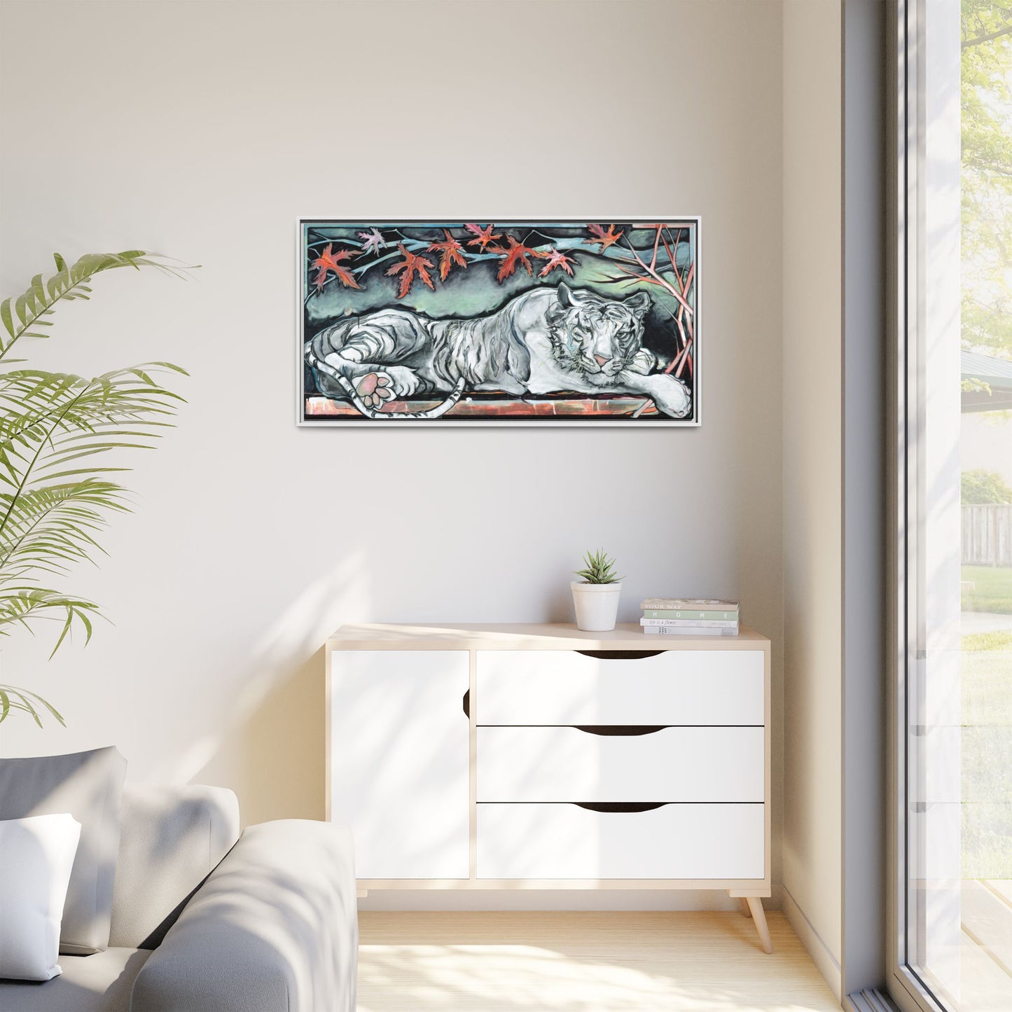 "White Tiger" Framed Canvas Fine Art Reproduction by Zabrina Fine Art