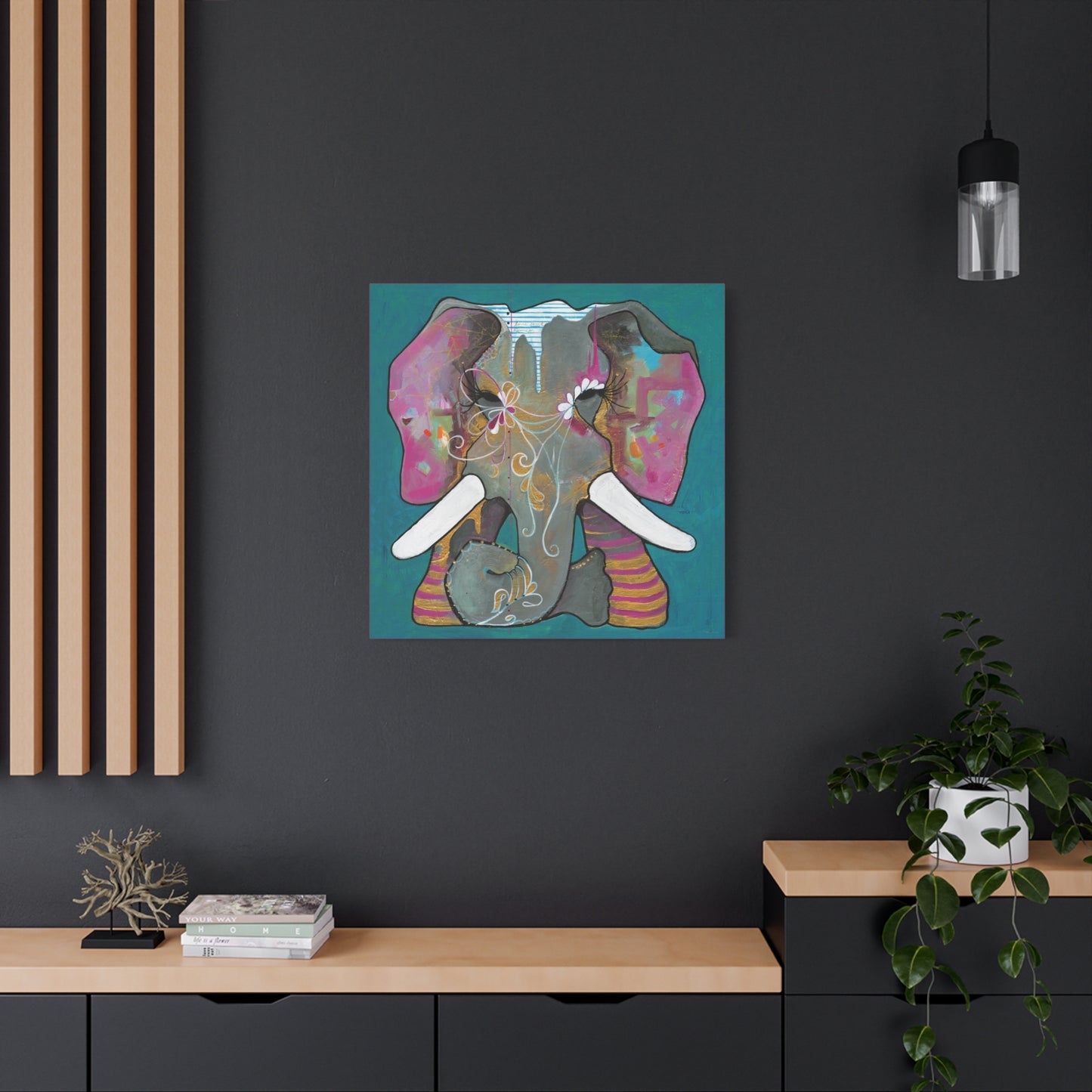 "Romeo Elephant" Unframed Canvas Hot Pink Edge Reproduction by Zabrina Fine Art