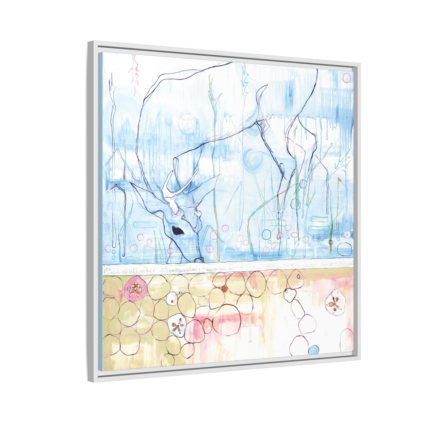 "One Antler Deer" Framed Canvas Fine Art Reproduction by Zabrina Fine Art