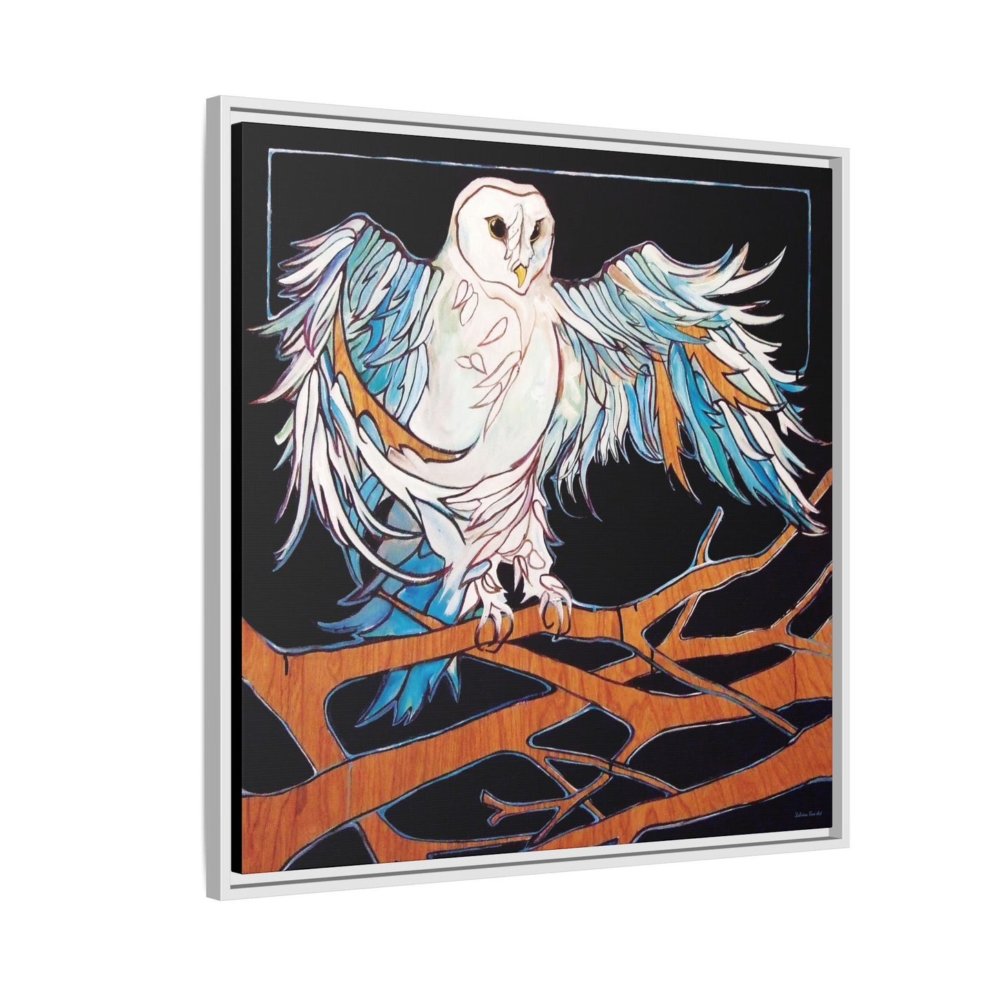 "Blue Owl" Framed Canvas Fine Art Reproduction by Zabrina Fine Art
