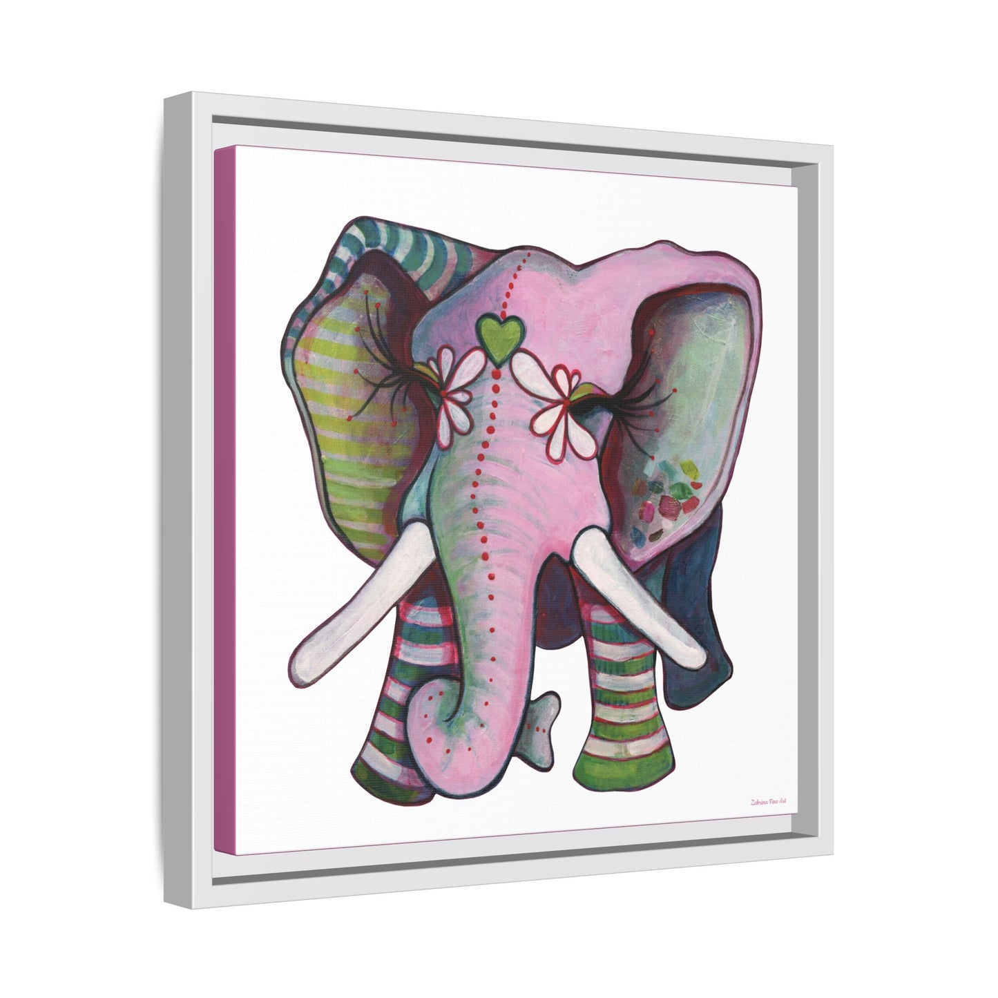 "Green Heart Elephant" Framed Canvas Fine Art Reproduction by Zabrina Fine Art