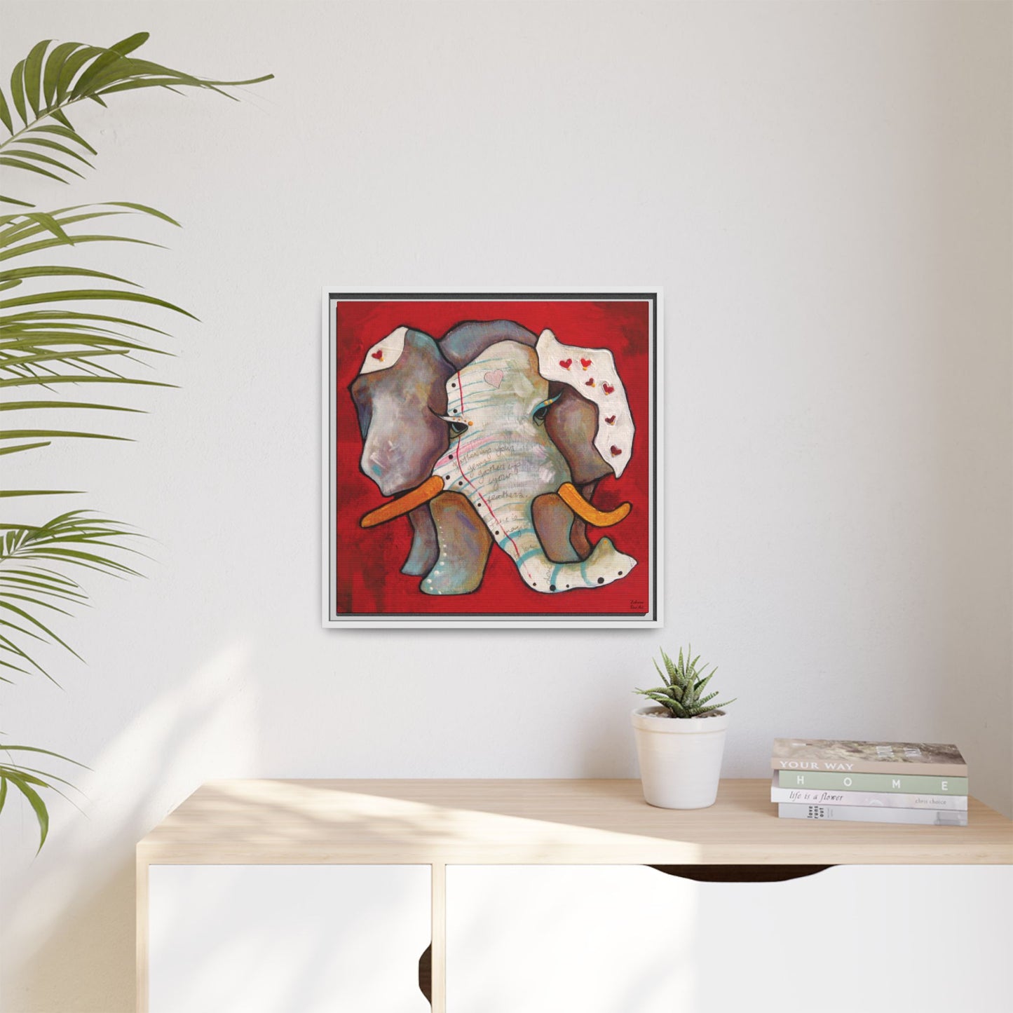 "Red Heart Elephant" Framed Canvas Fine Art Reproduction by Zabrina Fine Art