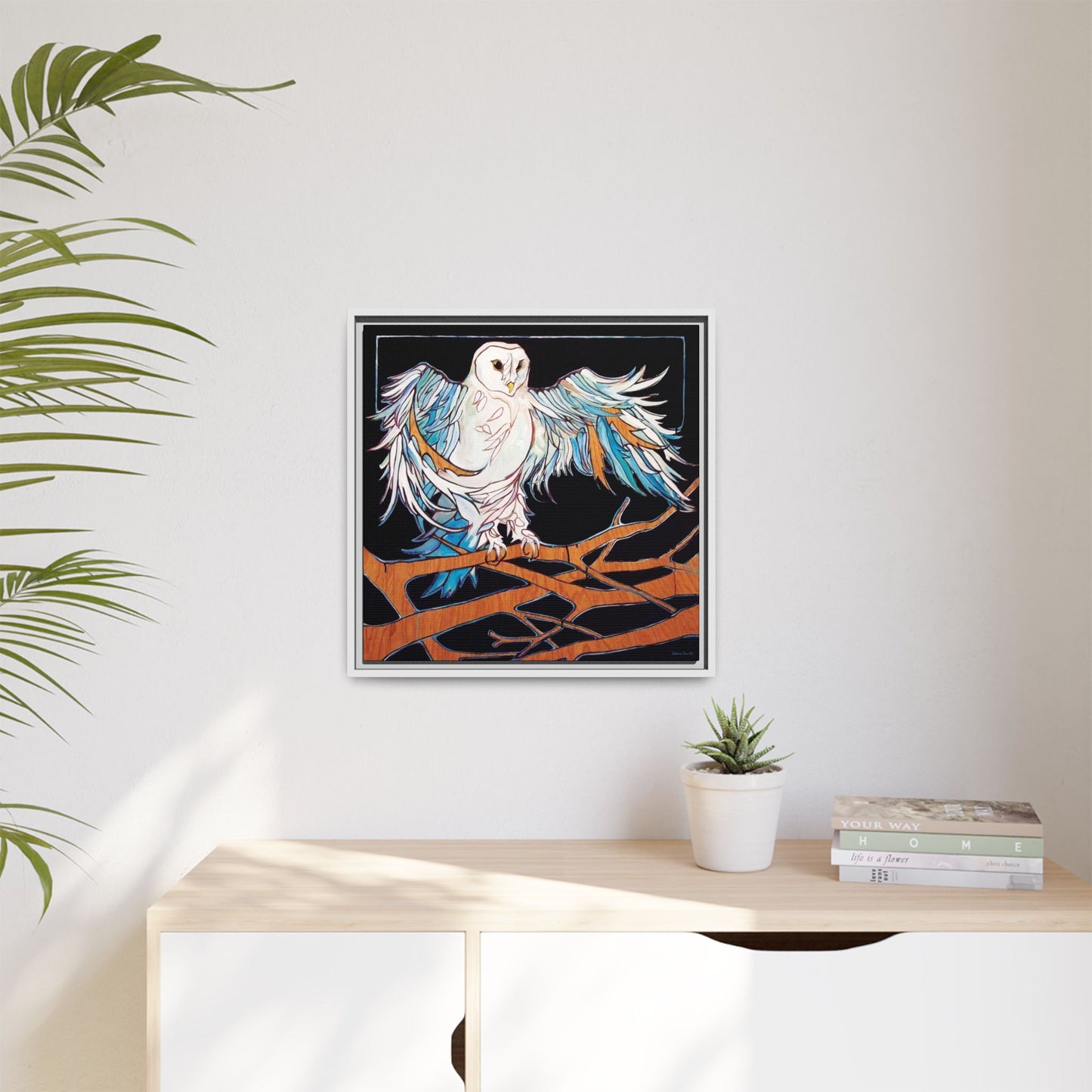 "Blue Owl" Framed Canvas Fine Art Reproduction by Zabrina Fine Art