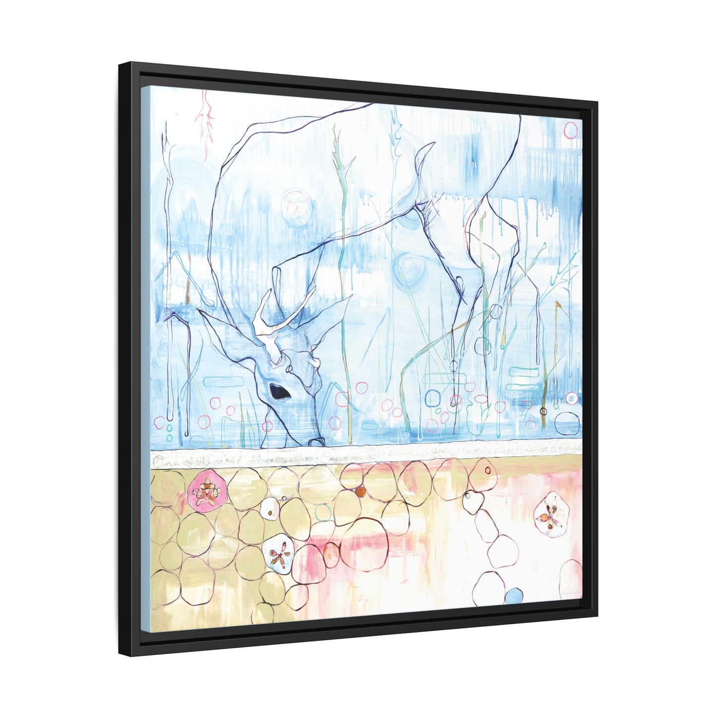 "One Antler Deer" Framed Canvas Fine Art Reproduction by Zabrina Fine Art