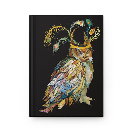 "Peacock Crown Owl" Hardcover Journal by Zabrina Fine Art