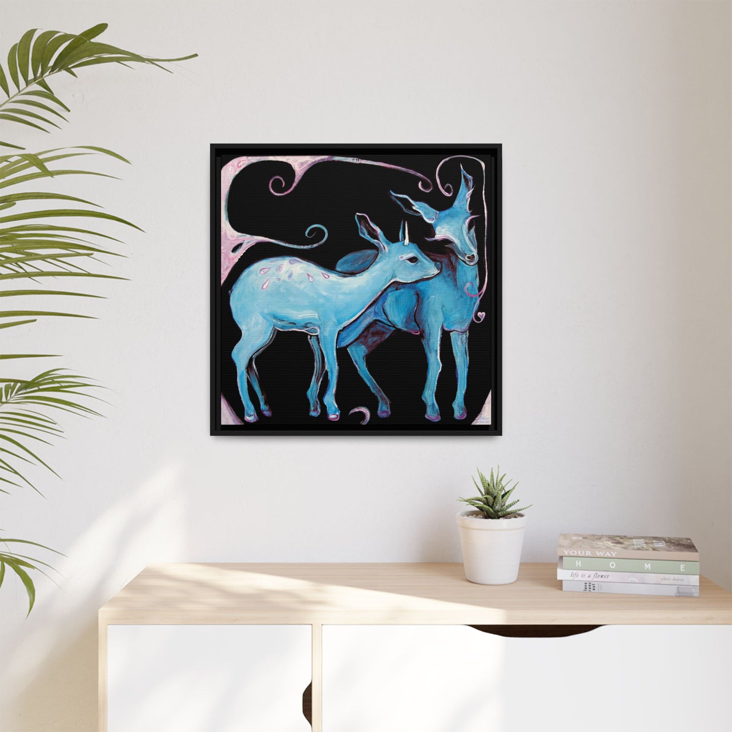 "Deer Love" Framed Canvas Fine Art Reproduction by Zabrina Fine Art