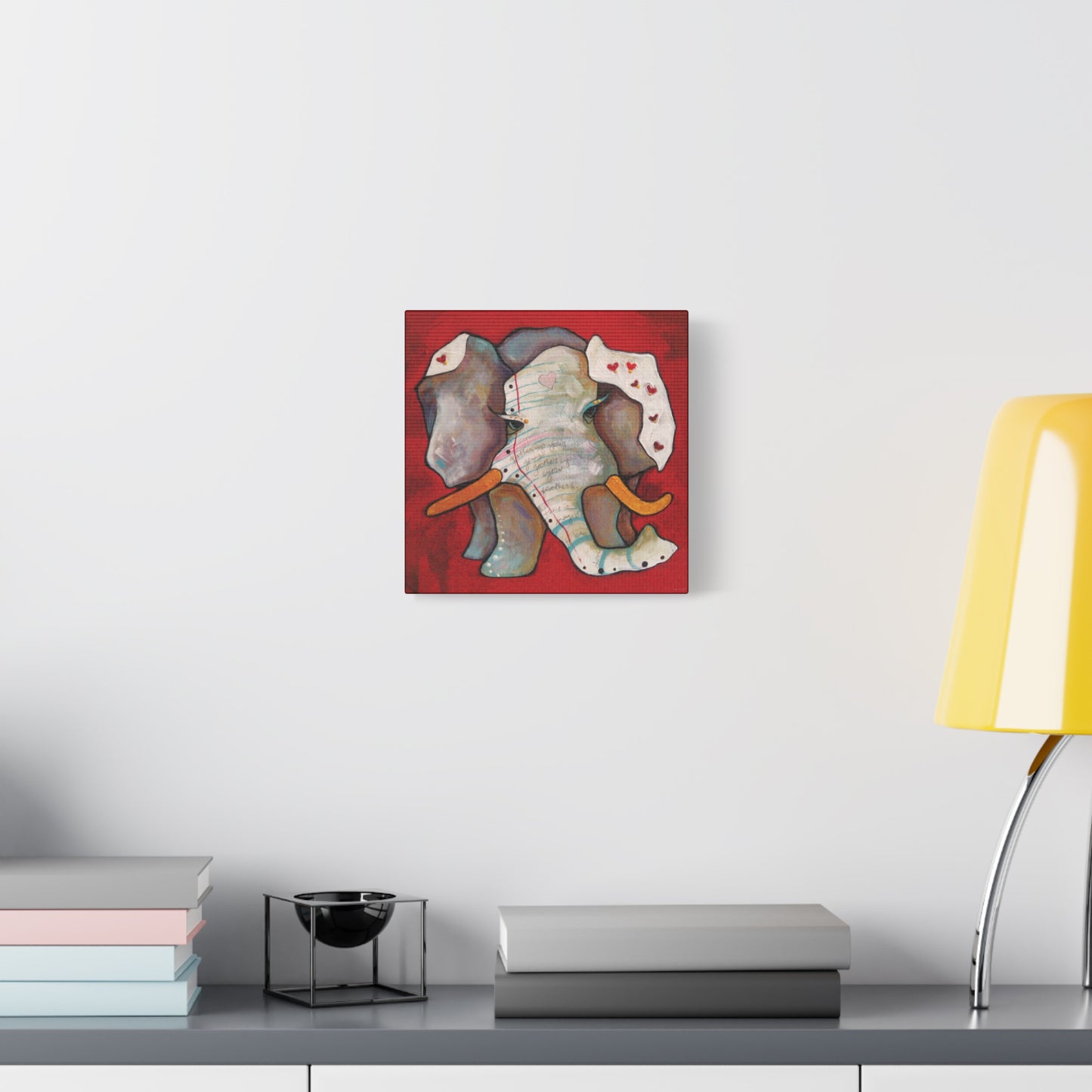 "Red Heart Elephant" Unframed Canvas Black Edge Reproduction by Zabrina Fine Art