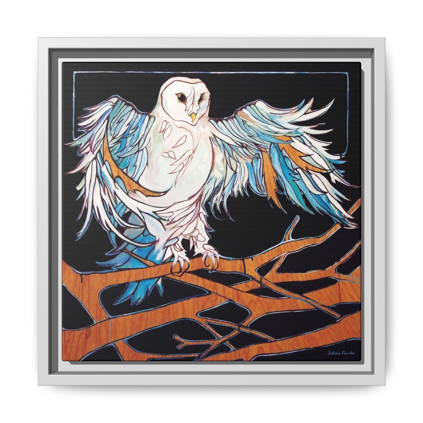 "Blue Owl" Framed Canvas Fine Art Reproduction by Zabrina Fine Art