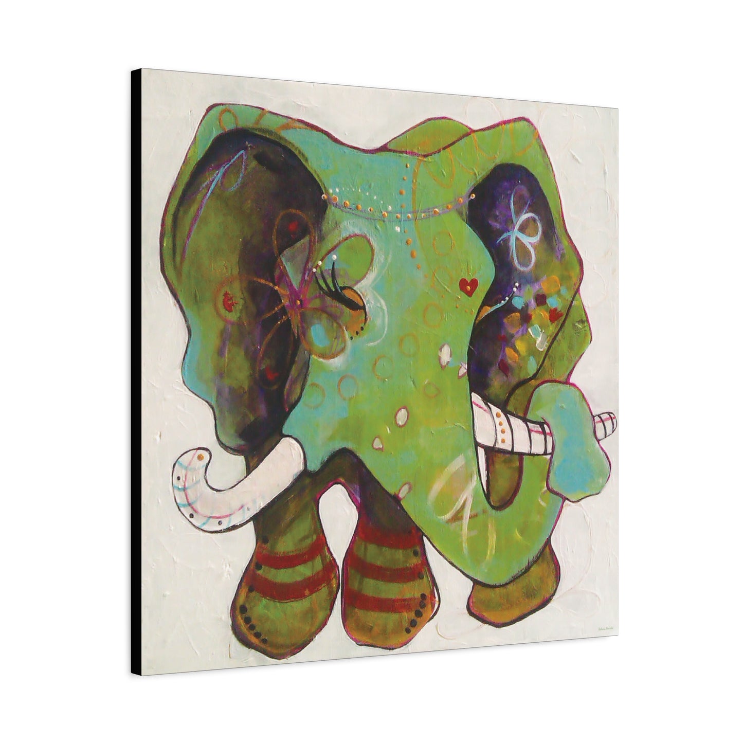 "Green Elephant" Unframed Canvas Black Edge Reproduction by Zabrina Fine Art