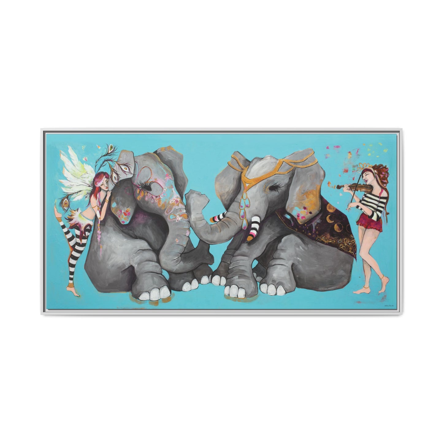 "Elephant Love" Framed Canvas Fine Art Reproduction by Zabrina Fine Art