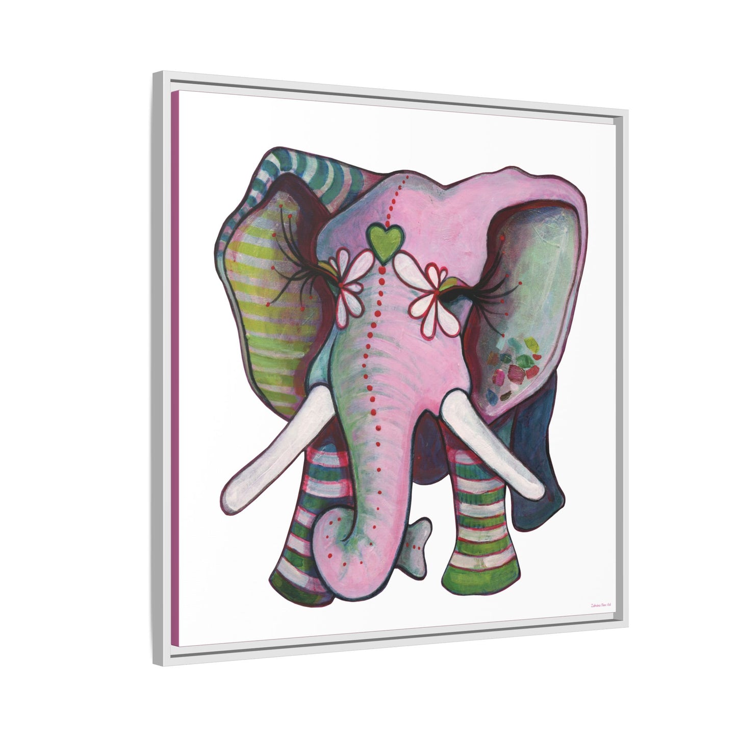 "Green Heart Elephant" Framed Canvas Fine Art Reproduction by Zabrina Fine Art