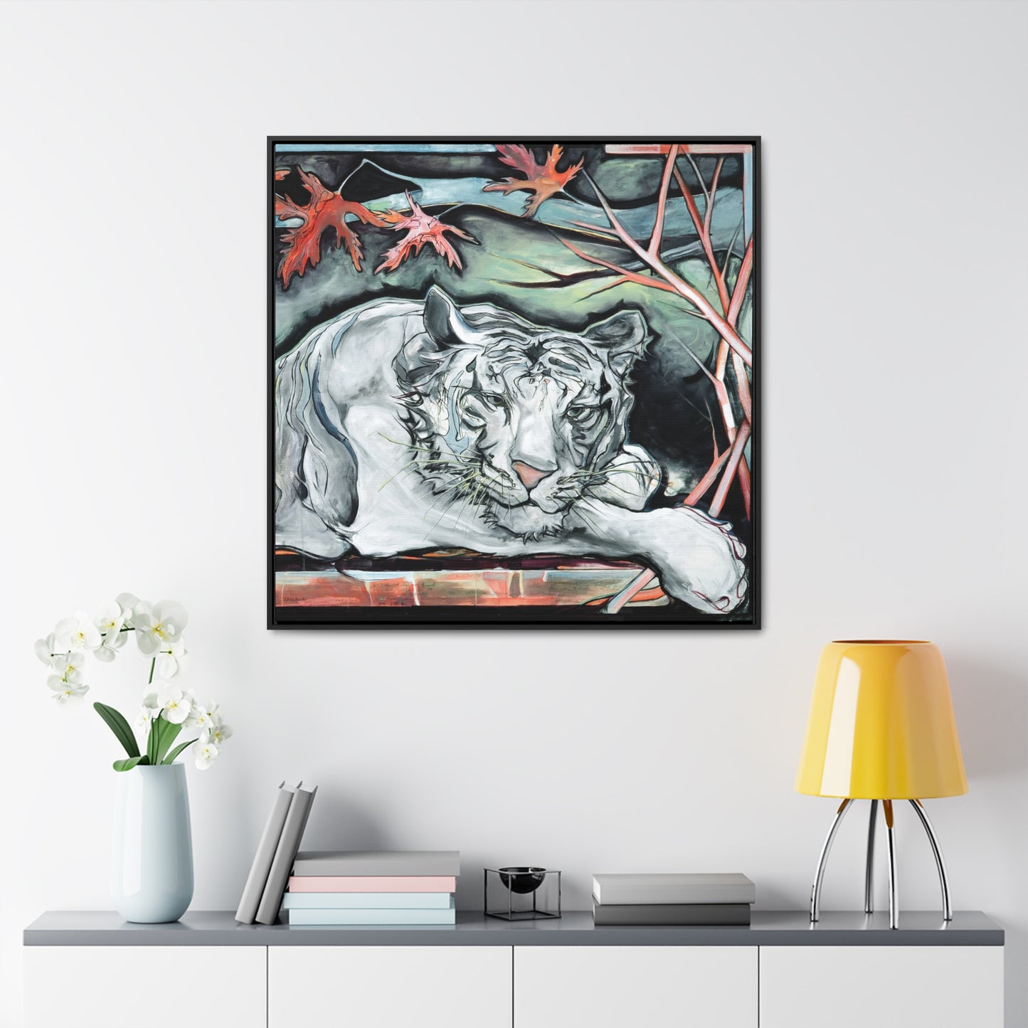 "White Tiger Portrait" Framed Canvas Fine Art Reproduction by Zabrina Fine Art