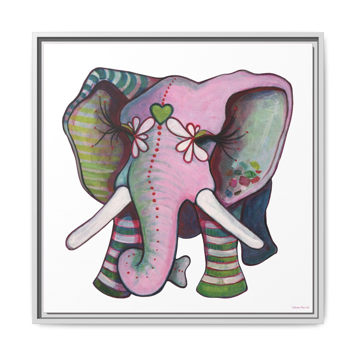 "Green Heart Elephant" Framed Canvas Fine Art Reproduction by Zabrina Fine Art