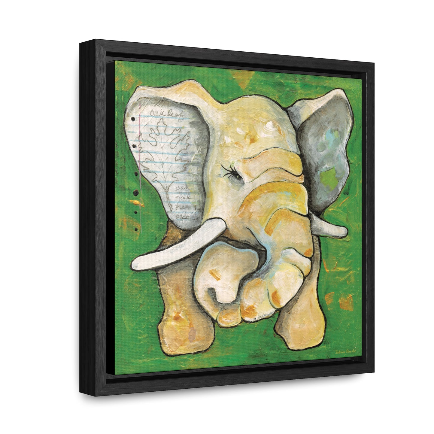 "Oak Leaf Elephant" Framed Canvas Fine Art Reproduction by Zabrina Fine Art