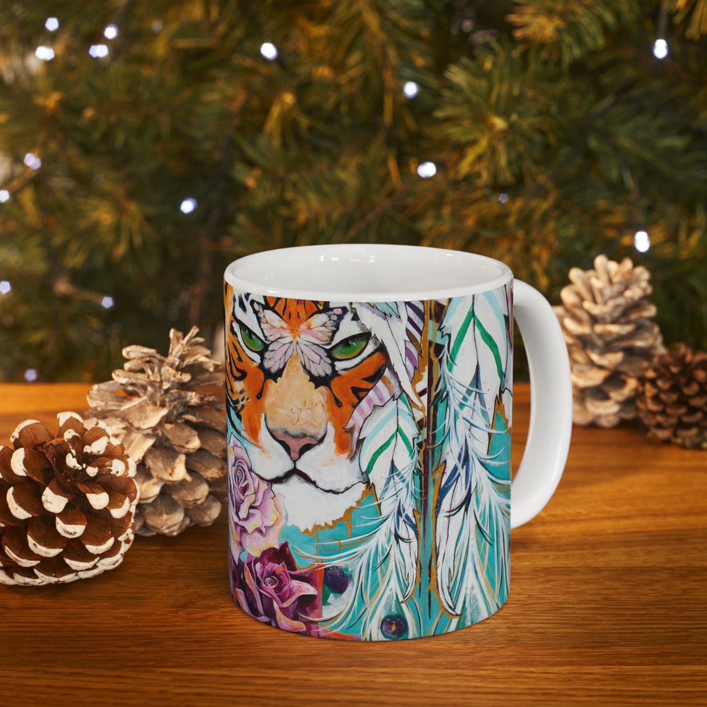 "Tiger Rose" Ceramic Mug by Zabrina Fine Art