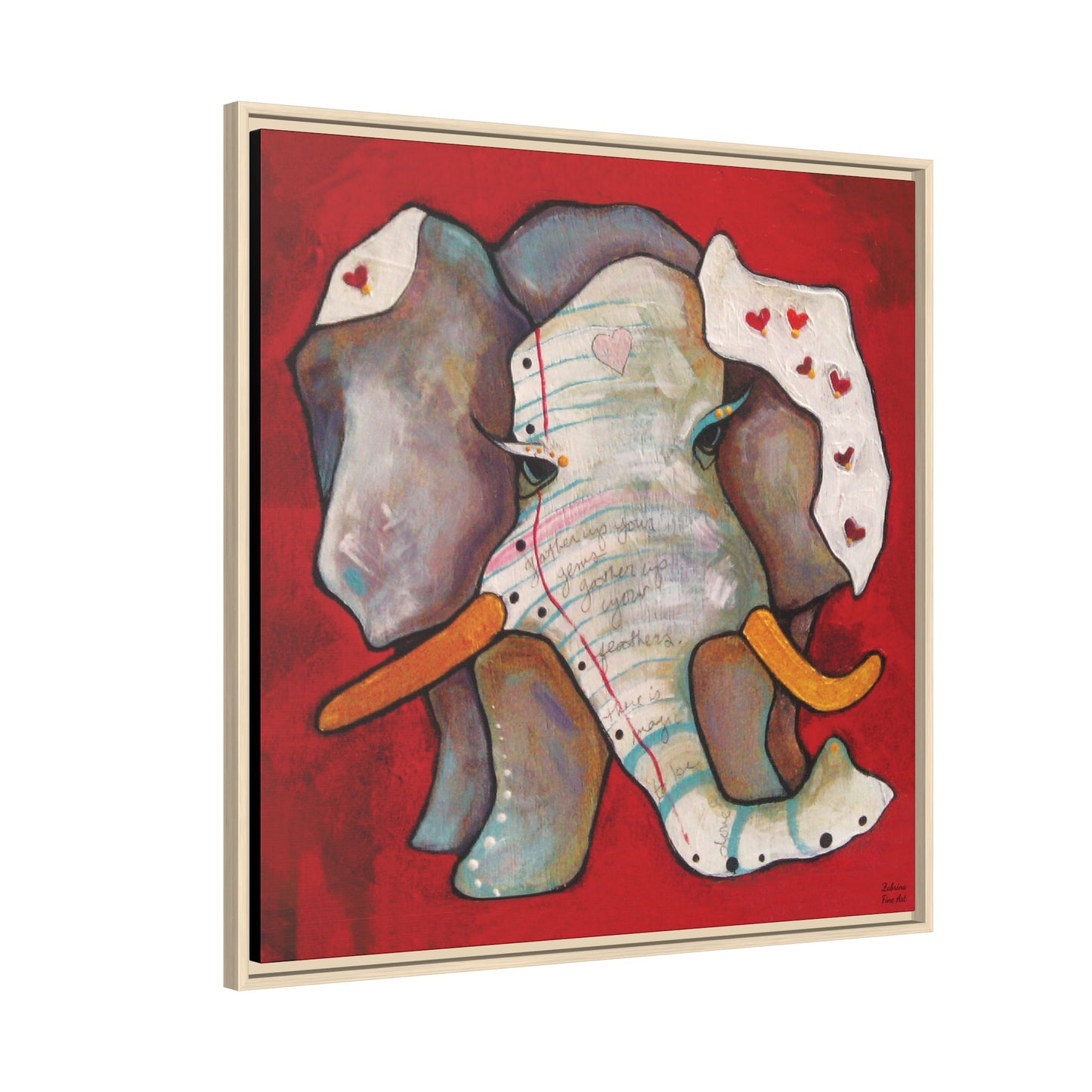 "Red Heart Elephant" Framed Canvas Fine Art Reproduction by Zabrina Fine Art